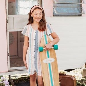 Roxy Girl XL extra L 14 striped spring summer button down romper EUC top shorts